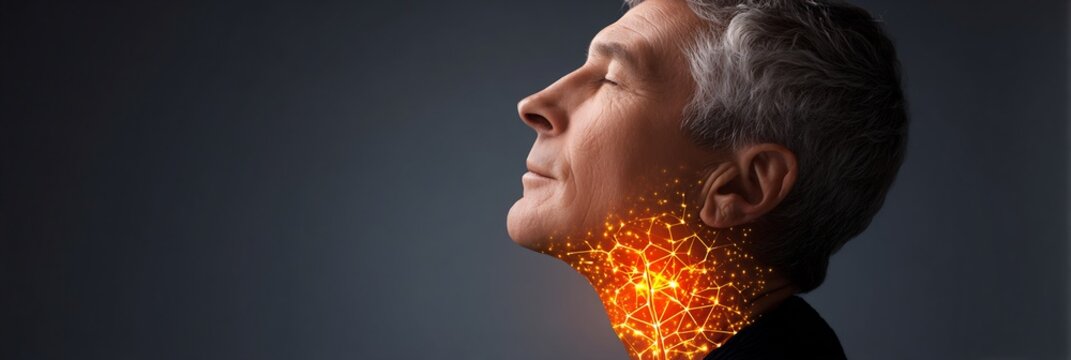 49 year old male post subdermal laser lipolysis with a thermal map cutaway showing a glowing depiction of adipocyte disruption under the chin