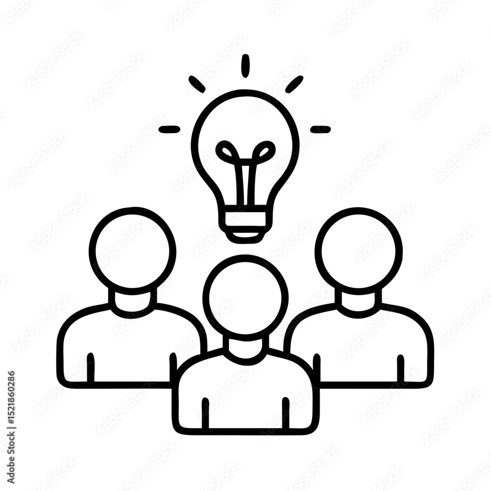Poster team brainstorming idea generation concept with lightbulb innovation and collaboration session desig