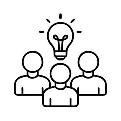 Team brainstorming idea generation concept with lightbulb innovation and collaboration session design