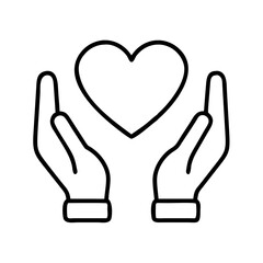 Heart in hands vector illustration for love and care concept, charity and support outline graphic design