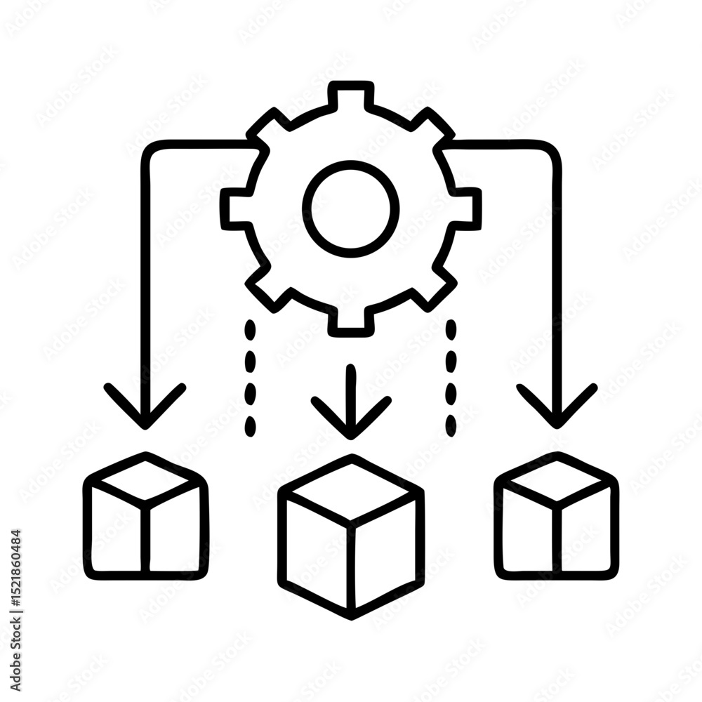 Poster automation process workflow diagram with gear and boxes for business and engineering solutions desig