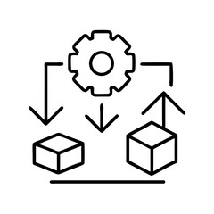 Workflow automation process with gear and boxes, system integration and data flow management concept