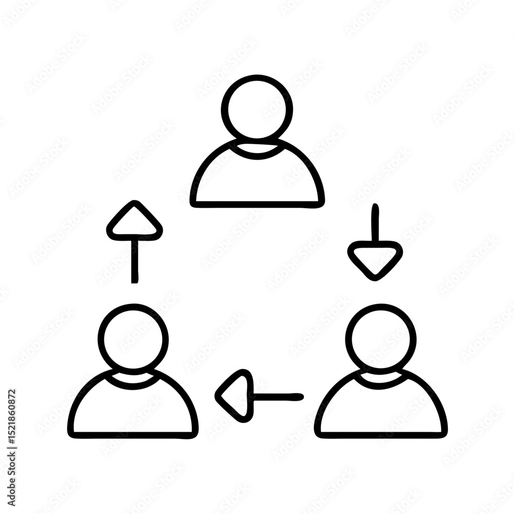 Poster teamwork collaboration diagram with arrows showing workflow and process management between people te