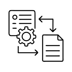 Data processing automation workflow diagram with settings gear and document transfer icon illustration