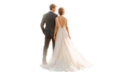 Romantic Watercolor Wedding Couple Portrait from Behind

