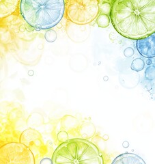 Sparkling citrus-themed background design with soft color gradient and bubbles.