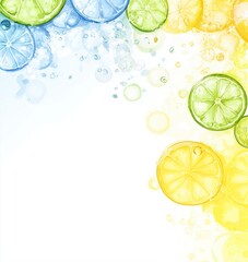 Sparkling citrus-themed background design with soft color gradient and bubbles.