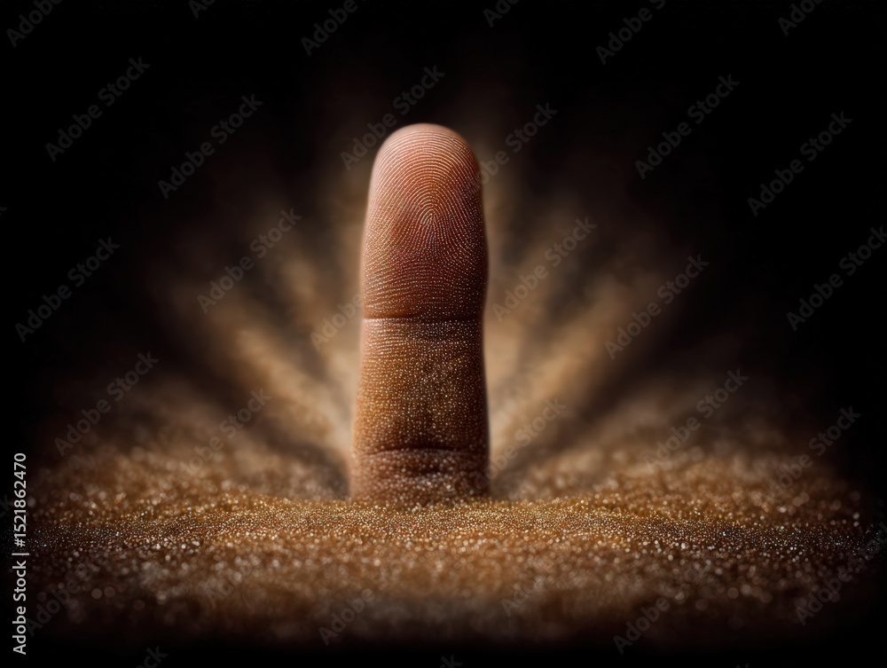 Aufkleber intriguing close-up of a raised finger emerging from shimmering sand with detailed fingerprint patte