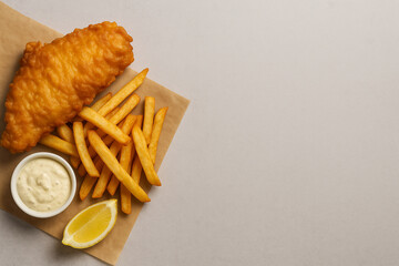 Classic Fish & Chips Delight, Beautifully arranged with space for your text or image.