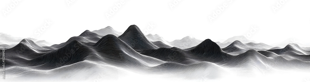 Poster gritty stippled pattern with abstract undulating rocky mountain background. grainy overlayed monochr