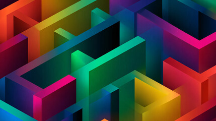 abstract background of colorful neon maze, modern flat labyrinth wallpaper, multicolored gradient geometric stripes