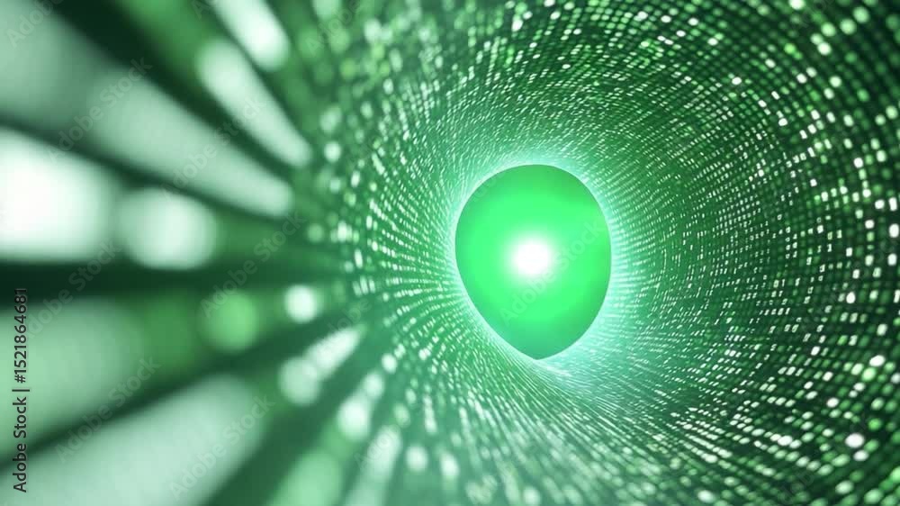 Aufkleber Digital Universe: Futuristic representation of a data tunnel. A luminous sphere illuminates a digitally constructed tunnel with interconnected pathways of information.