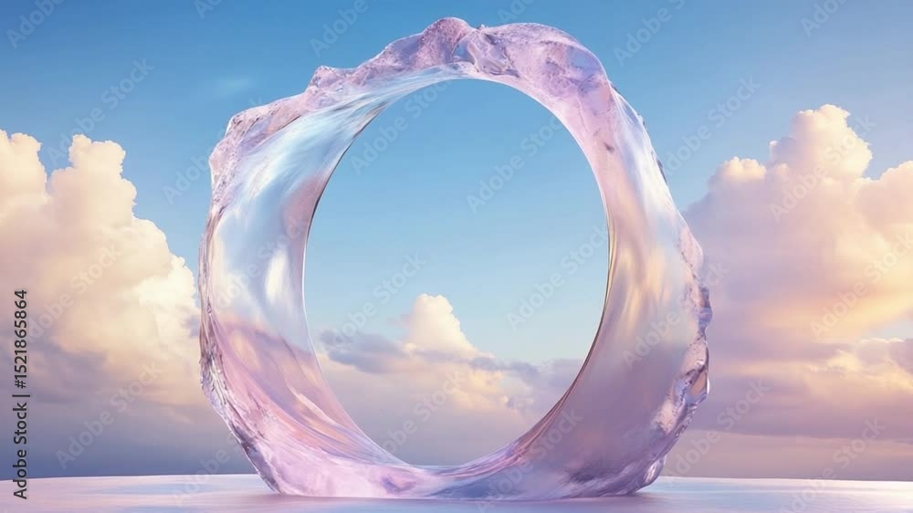 Poster ethereal ring in the sky: a captivating ring, fashioned from a flowing, transparent substance, float