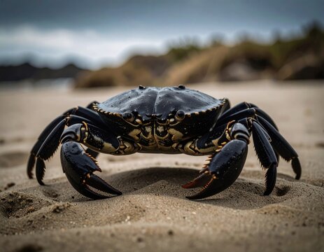 Crab on a sand rendered in charcoal