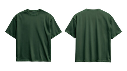 Flat Lay Mockup of an Oversized Forest Green T-Shirt Front and Back View Garment for Apparel Design and Presentation on transparent background
