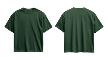 Flat Lay Mockup of an Oversized Forest Green T-Shirt Front and Back View Garment for Apparel Design and Presentation on transparent background