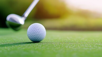 Golf Ball and Club on Green,Fairway ,Golfing