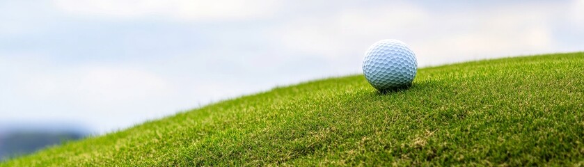 Obraz premium Golf Ball on Green Hill Under Blue Sky, golf , sport