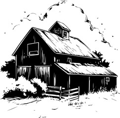 Obraz premium vector, illustration, drawing, bird, sketch, art, design, nature, animal, pattern, tree, floral, vintage, black, house, decoration, tattoo, flower, symbol, ink, fish, hand