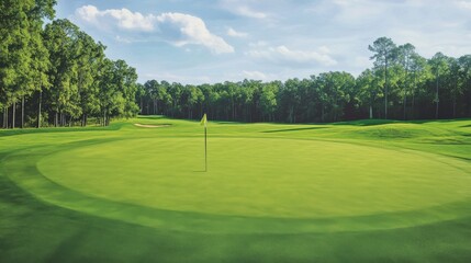 Golf Green Serenity Lush Course with Flag on a Sunny Day , Golf, Landscape