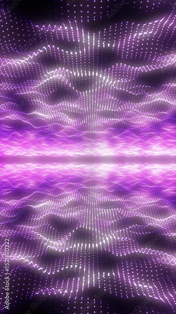 Poster abstract field of glowing purple light particles in wave-like motion, creating a sense of motion and