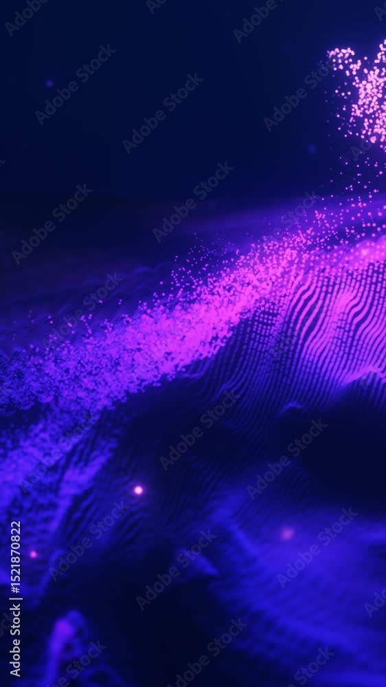 Aufkleber abstract purple data wave made of glowing particles and flowing grid structures on a dark background