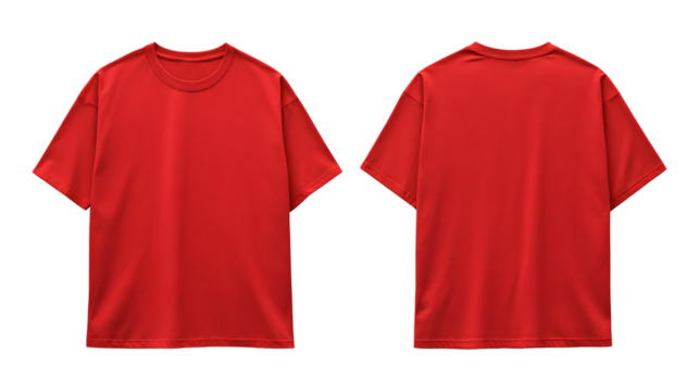 Flat Lay Mockup of an Oversized Red T-Shirt Front and Back View Garment for Apparel Design and Presentation on transparent background