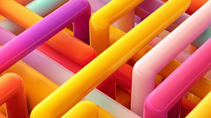 3d render, abstract background of multicolored gradient tubes, simple labyrinth wallpaper, colorful volumetric line