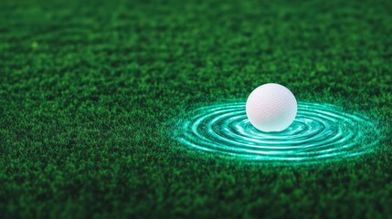 White Ball with Teal Ripples on Green Grass, Circle , Concept