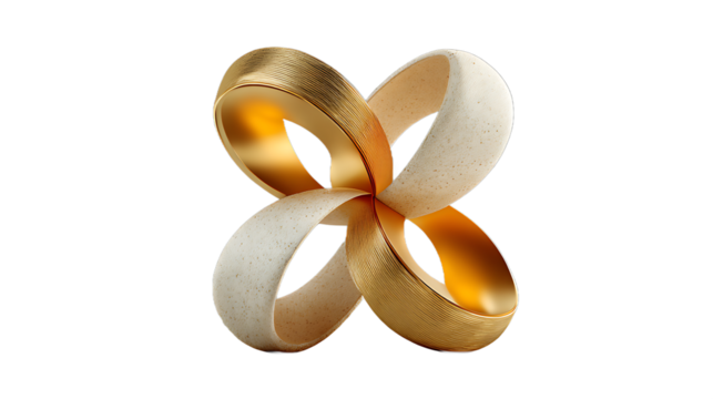 Abstract Sculpture with Gold and Textured Cream Loops