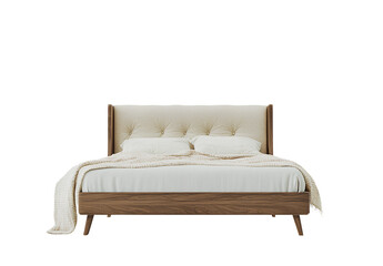  Modern solid wood bed, with a soft headboard and footboard made of walnut material, high-end texture, comfortable double or single bed for sleeping,  