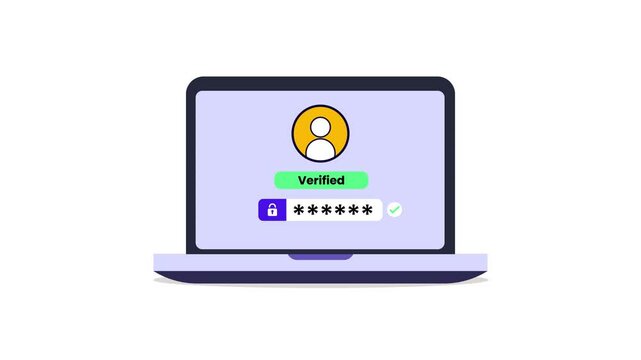 Laptop with password verified account - 2d animation 4k video clip footage