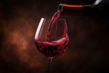 Red wine is poured into the glass from a bottle, isolated on a dark background Generative AI
