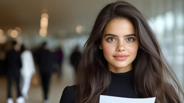 Portrait of a Beautiful Young Woman with Long Brown Hair