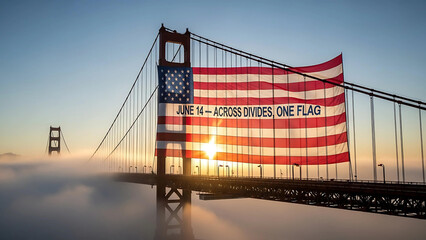 Golden Gate Bridge: Giant American Flag, June 14th Unity America Flag Day 14 June