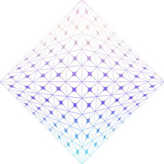 Gradient Rhombus. Rhombus made of triangular mesh, colored with soft neon gradient..Geometric shape with glowing diagonal symmetry. For abstract visuals, tech, and art concepts.