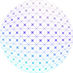 Gradient Sphere. Circular mesh sphere with gradient triangular lattice in blue-violet hues. 3D illusion of spherical form with mesh triangles. For abstract, scientific, tech-themed compositions
