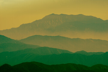 Mountain ridges in green hues