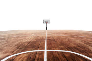Basketball Court: A stark perspective of an empty basketball court, showcasing the texture of the wooden floor and the crisp lines, inviting a sense of anticipation.