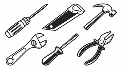 Fototapeta premium Collection of Hand Tools Screwdrivers, Hammer, Saw, Wrench, Pliers - DIY Repair Kit Illustration