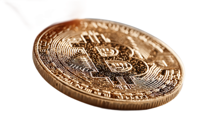 Close-up of a Golden Bitcoin Cryptocurrency Coin Digital Currency Investment and Finance