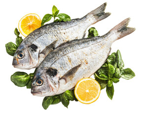 Gourmet Fish Platter: Freshly prepared seafood is elegantly presented with vibrant garnishes. This close-up shot captures the essence of culinary delight.