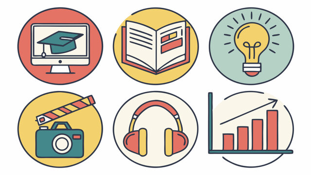 Online Education, Learning Resources, and Creative Tools Icons Set