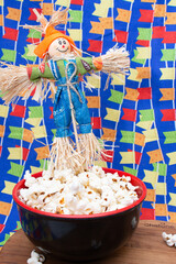 beautiful ornament with bowl with popcorn - Brazilian June festival