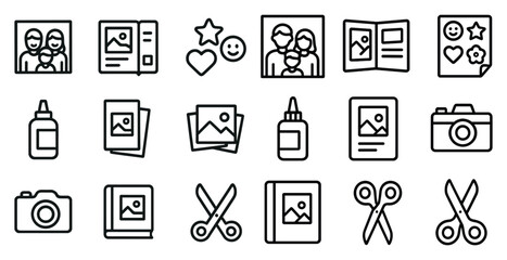 Fototapeta premium Family photo and craft icon set for creative projects and scrapbooking