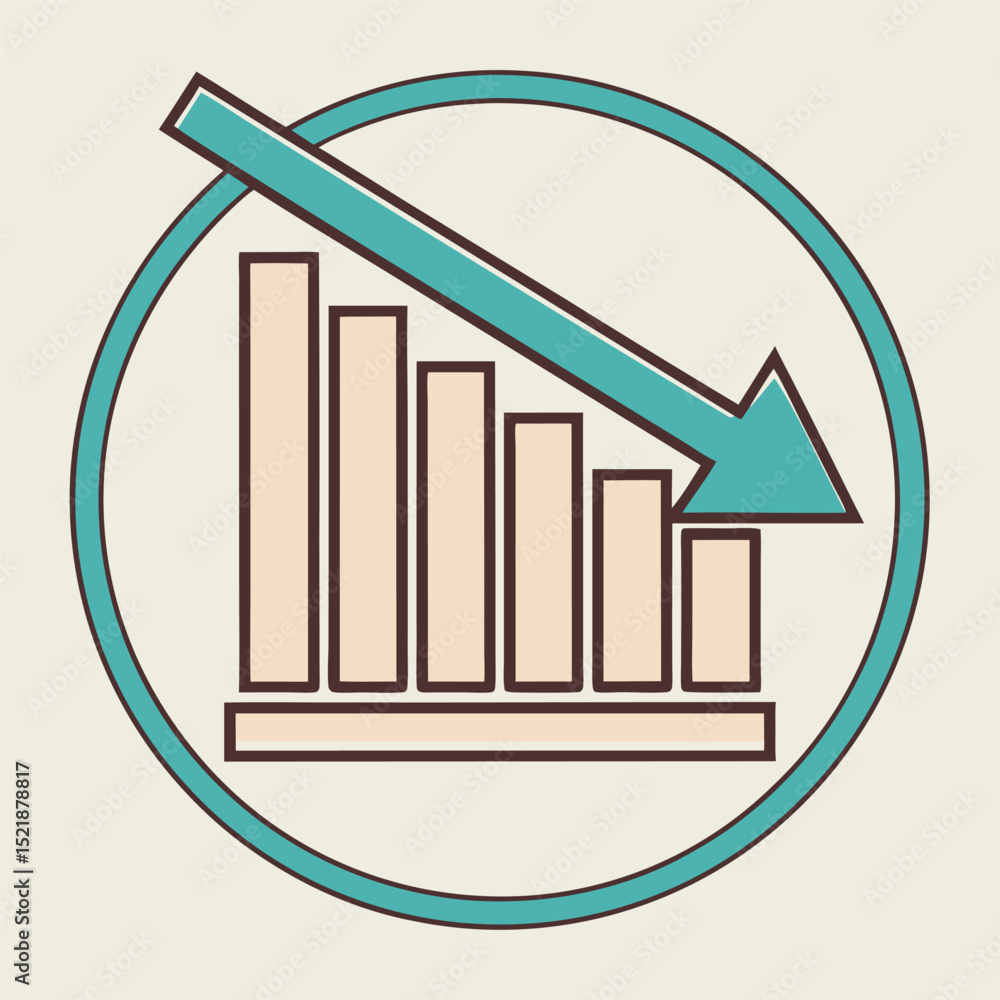 Poster decreasing financial performance illustrated with graph and downward arrow in a circle