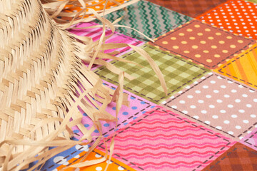 straw hat with colorful background - Brazilian June festival