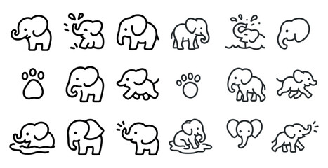 Cute elephant line art collection for children's design and decor
