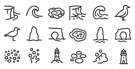 Coastal elements and symbols for seaside themed design and decoration