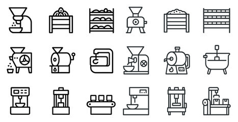 Industrial kitchen equipment icons for food processing design